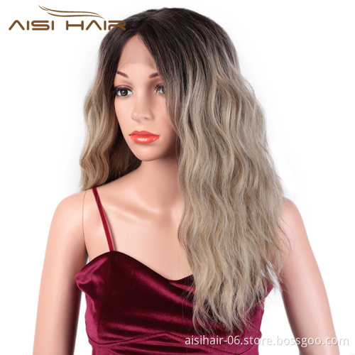 Aisi Hair Cheap Synthetic Ombre Blonde Dark Root Wig Long Wavy Lace Frontal Wig Body Wave Party Lace Front Hair Wigs For Women